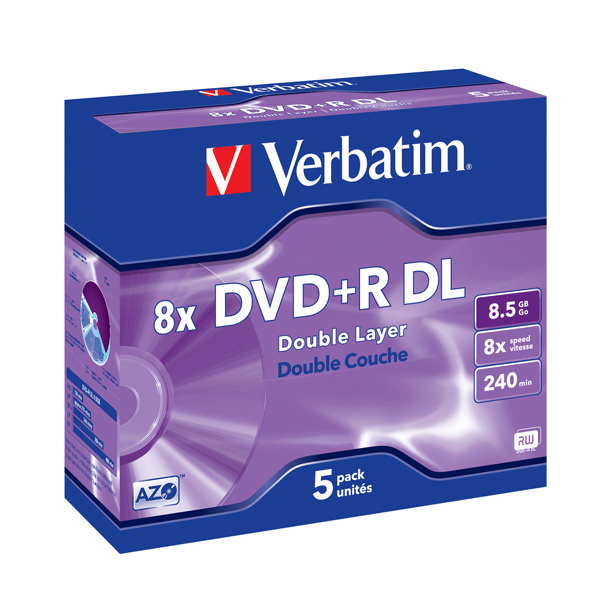 MD_VERBDVDR858X Verbatim - Scatola 5 DVD+R Dual Layer - serigrafato Jewel Case - 43541 - 8,5GB - immagine 1