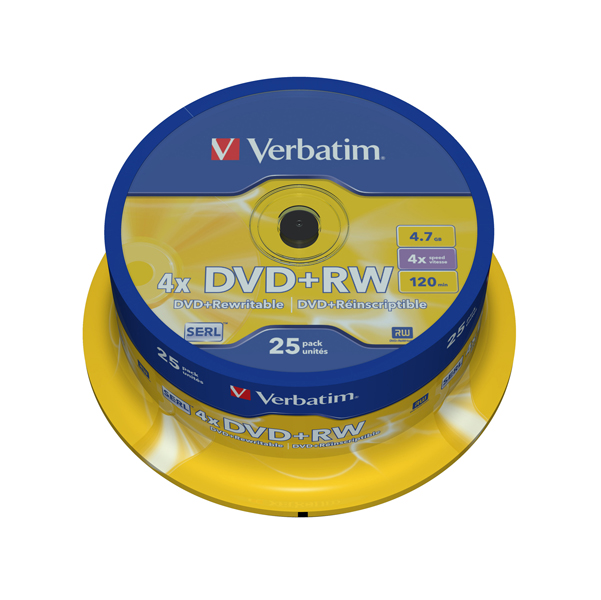 MD_VERBDVDRW47SP Verbatim - Scatola 25 DVD+RW - serigrafato Spindle - 43489 - 4,7GB - immagine 1