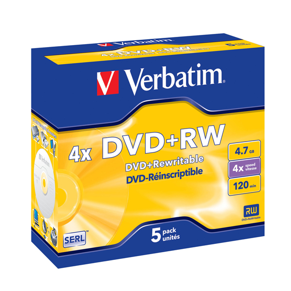 MD_VERDVDRW474XK Verbatim - Scatola 5 DVD+RW - Jewel Case - serigrafato - 43229 - 4,7GB - immagine 1