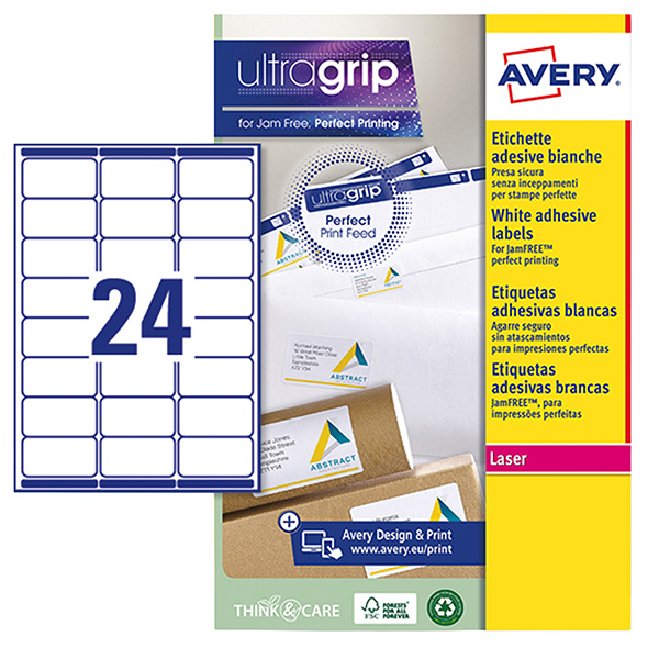 MD_104998 Etichette adesive L7159 - in carta - angoli arrotondati - laser - permanenti - 63,5 x 33,9 mm - 24 et/fg - 15 fogli - bianco - Avery - immagine 1