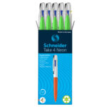 Penna a sfera Take 4 - punta media - 4 colori - fusto verde fluo - Schneider - immagine 2