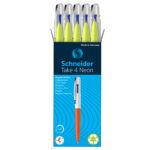Penna a sfera Take 4 - punta media - 4 colori - fusto giallo fluo - Schneider - immagine 2