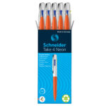 Penna a sfera Take 4 - punta media - 4 colori - fusto arancione fluo - Schneider - immagine 2