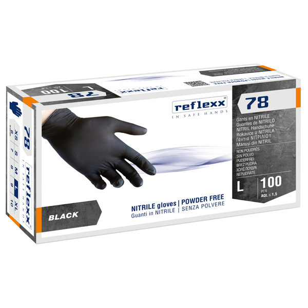 MD_103785 Guanti in nitrile R78 - senza polvere - taglia L - nero - Reflexx - conf. 100 pezzi - immagine 1