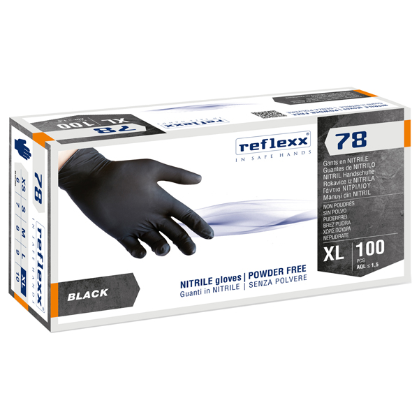 MD_103786 Guanti in nitrile R78 - senza polvere - taglia XL - nero - Reflexx - conf. 100 pezzi - immagine 1