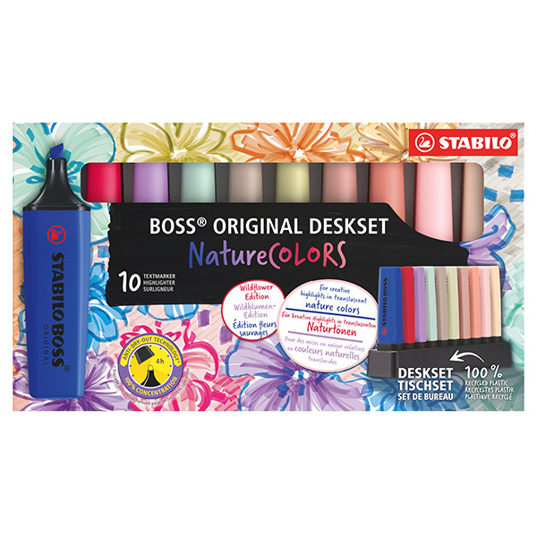 MD_104513 Evidenziatori Stabilo Boss Wildflowers - punta a scalpello - tratto 2 - 5 mm - colori assortiti - Stabilo - deskset 10 pezzi - immagine 1