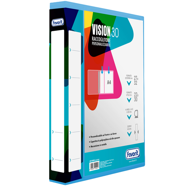 MD_104800 Raccoglitore personalizzabile Vision - 22 x 30 cm - 4 anelli a D 30 mm - dorso 4,5 cm - azzurro - Favorit - immagine 1