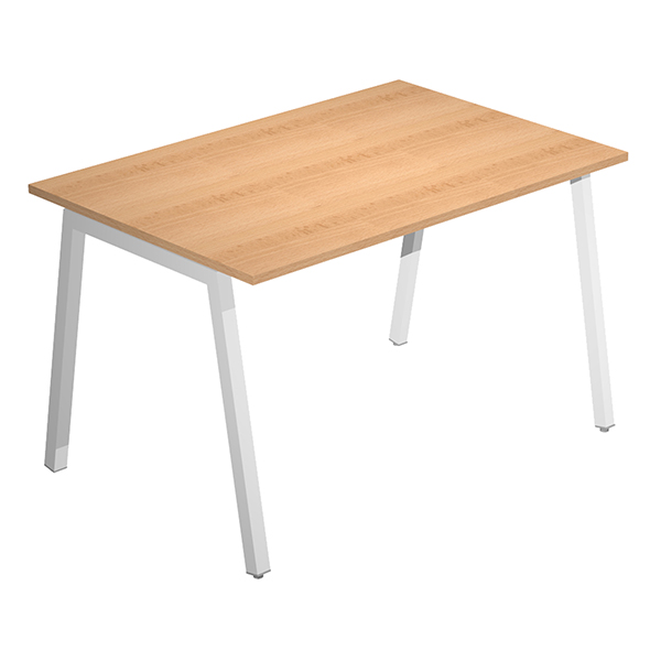MD_105308 Scrivania lineare Easy - struttura bianca - gambe inclinate - 120 x 80 cm - faggio - immagine 1