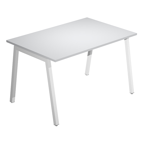 MD_105310 Scrivania lineare Easy - struttura bianca - gambe inclinate - 120 x 80 cm - grigio - immagine 1