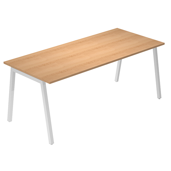 MD_105312 Scrivania lineare Easy - struttura bianca - gambe inclinate - 140 x 80 cm - noce chiaro - immagine 1