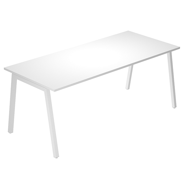 MD_105316 Scrivania lineare Easy - struttura bianca - gambe inclinate - 160 x 80 cm - bianco - immagine 1