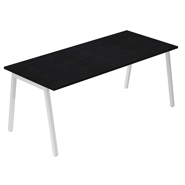 MD_105319 Scrivania lineare Easy - struttura bianca - gambe inclinate - 160 x 80 cm - nero venato - immagine 1