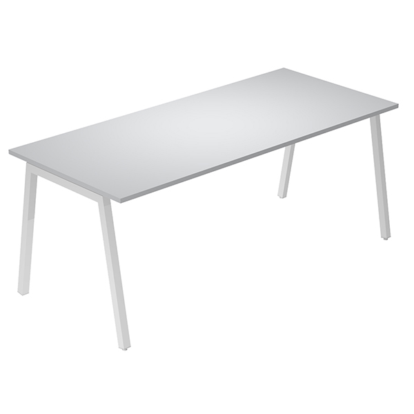 MD_105325 Scrivania lineare Easy - struttura bianca - gambe inclinate - 180 x 80 cm - grigio - immagine 1