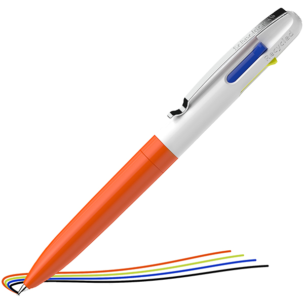 MD_105454 Penna a sfera Take 4 - punta media - 4 colori - fusto arancione fluo - Schneider - immagine 1