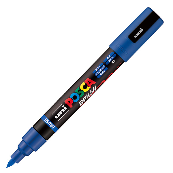 MD_105472 Marcatore a base d'acqua Uni Posca PC5MBR - punta brush 1.0 - 4.0mm - blu - Uni Mitsubishi - immagine 1