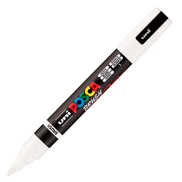 MD_105473 Marcatore a base d'acqua Uni Posca PC5MBR - punta brush 1.0 - 4.0mm - bianco - Uni Mitsubishi - immagine 1