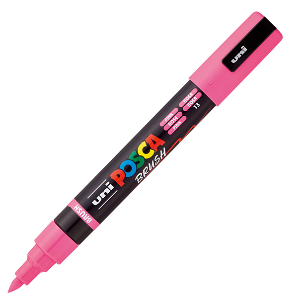 MD_105478 Marcatore a base d'acqua Uni Posca PC5MBR - punta brush 1.0 - 4.0mm - rosa - Uni Mitsubishi - immagine 1