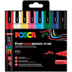 Marcatore a base d'acqua Uni Posca PC5MBR - punta brush 1.0 - 4.0mm - colori assortiti  - Uni Mitsubishi - conf. 8 pezzi