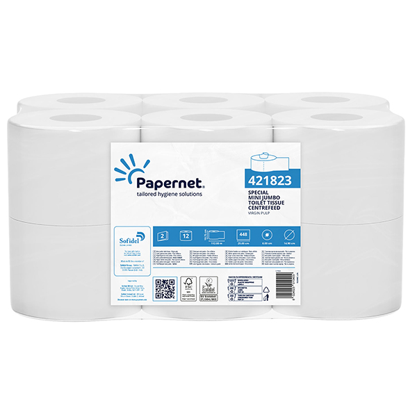 MD_105538 Carta igienica Centrefeed Mini Jumbo - 2 veli - 15 gr - diametro 14,9 cm - 10,75 cm x 112 m - bianco - Papernet - immagine 1