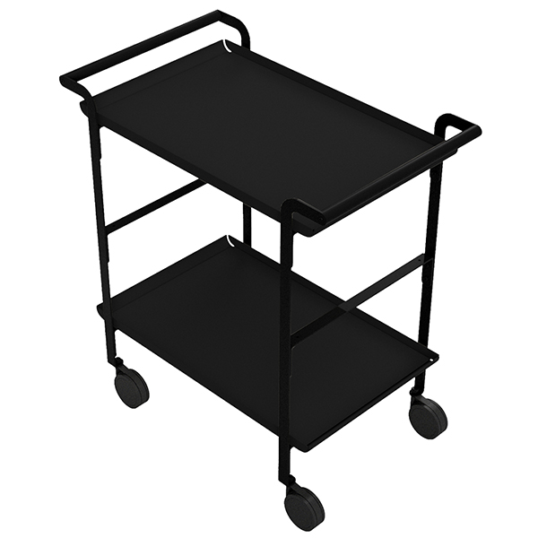 MD_105747 Carrello di servizio LINÉA - 2 ripiani neri + tovaglietta nera - Stilcasa - immagine 1