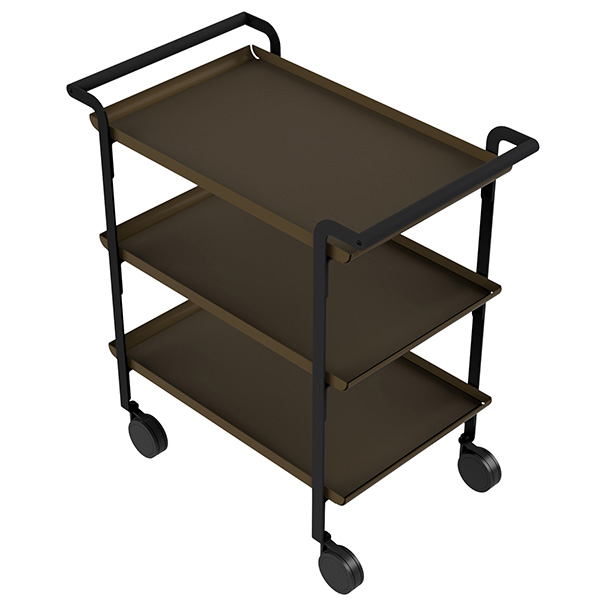 MD_105749 Carrello di servizio LINÉA - 3 ripiani neri + tovaglietta nera - Stilcasa - immagine 1