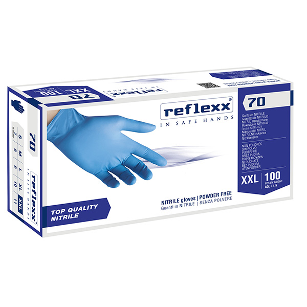 MD_96887 Guanti in nitrile R70 - senza polvere - tg XXL - azzurro - Reflexx - conf. 100 pezzi - immagine 1