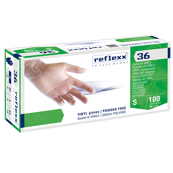 MD_96928 Guanti in vinile R36 - s/polvere - tg S - bianco - Reflexx - conf. 100 pezzi - immagine 1
