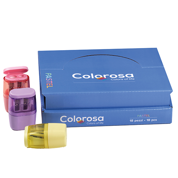 MD_96968 Temperino Colorosa Pastel - con serbatoio - 2 fori - colori assortiti - RiPlast - conf. 18 pezzi - immagine 1
