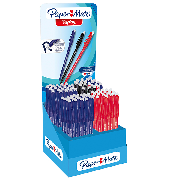 MD_102229 Penne sfera Replay - cappuccio - cancellabile - punta 1 mm - colori assortiti - Papermate - expo 84 pezzi - immagine 1