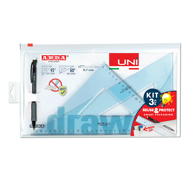 MD_103466 Serie UNI - coppia squadre 30 cm + portamine 0,7mm - Arda - immagine 1