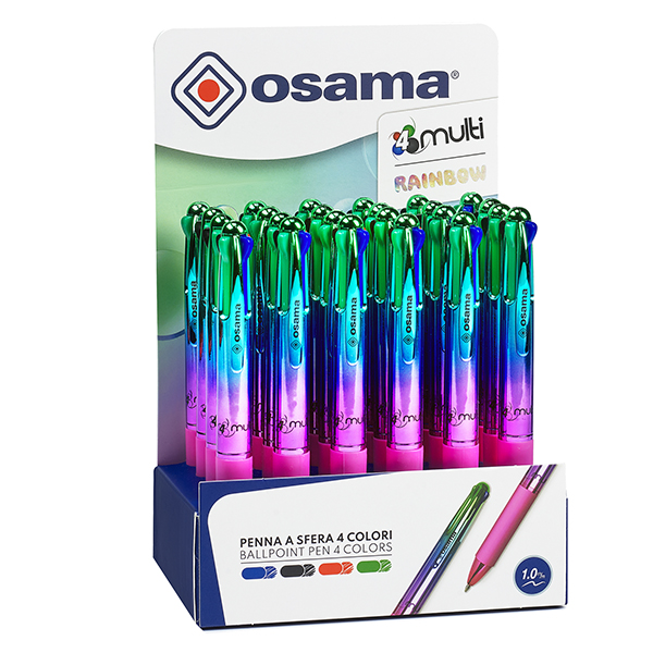 MD_103473 Penna a sfera scatto multifunzione 4 Multi Color - Rainbow - colori assortiti - Osama - expo 24 pezzi - immagine 1
