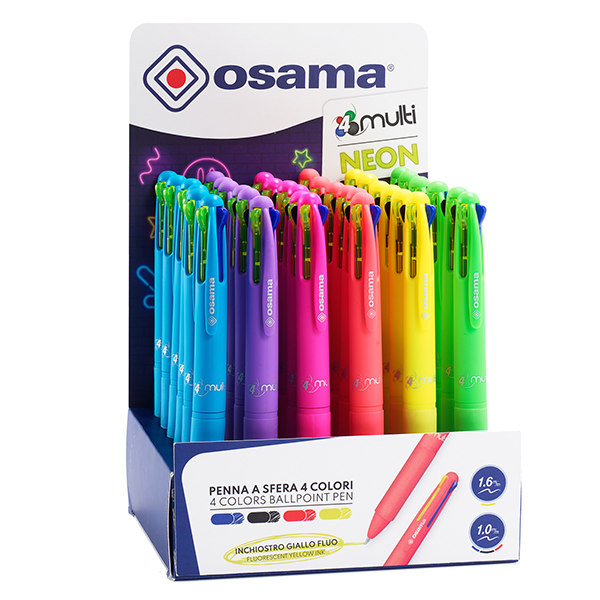 MD_103474 Penna a sfera scatto multifunzione 4 Multi Color - Neon - colori assortiti - Osama - expo 36 pezzi - immagine 1