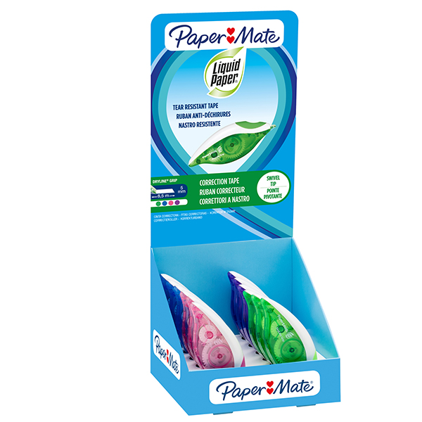 MD_103539 Correttore a nastro Dryline Grip - 5mm x 8,5mt - colori assortiti - Papermate - expo 24 pezzi - immagine 1