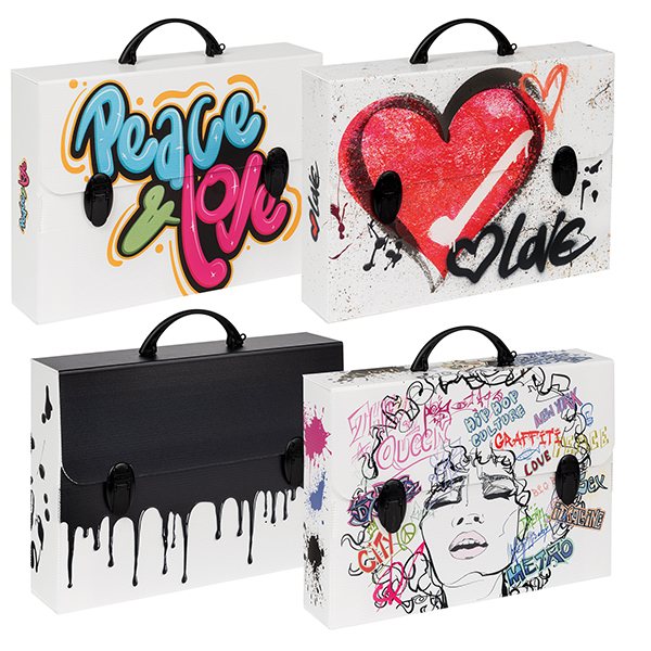 MD_106139 Valigetta polionda Grafitti - 27 x 37,5 cm - dorso 8 cm - fantasie assortite - Favorit - immagine 1