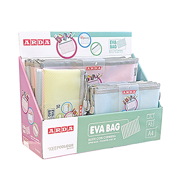 MD_106153 Busta EVA - c/zip - formati e colori assortiti - Arda - expo 36 pezzi - immagine 1