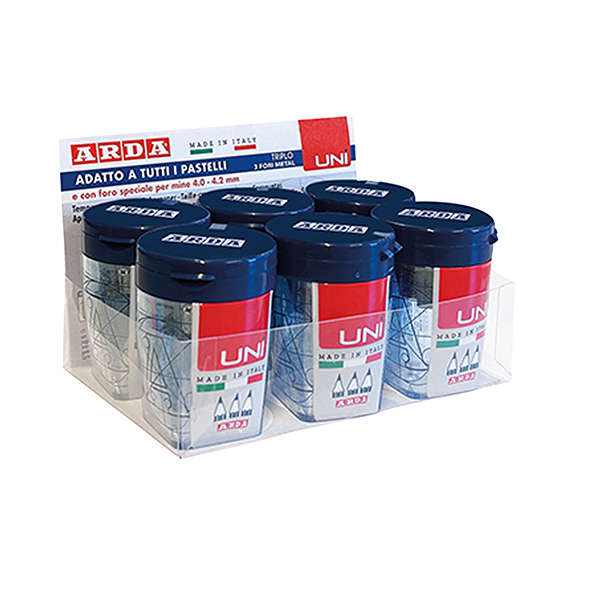 MD_106154 Temperamatite Triplo UNI - 3 fori - c/contenitore - nero e trasparente - Arda - immagine 1