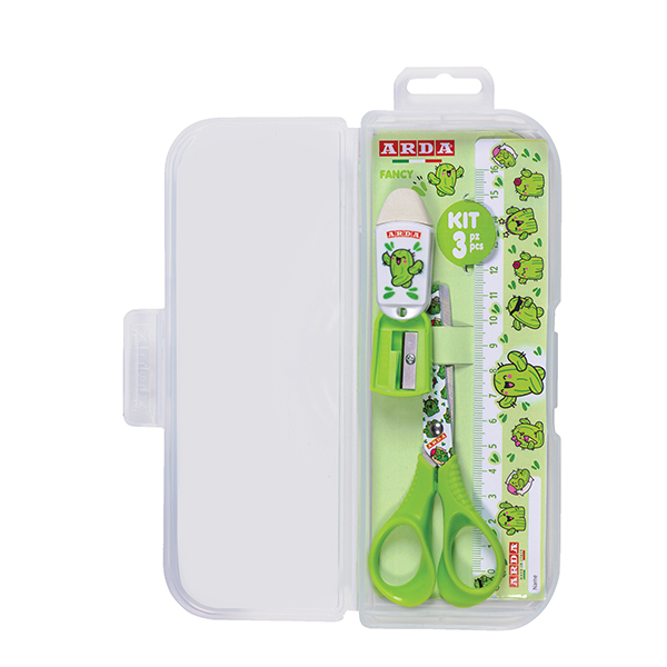 MD_106156 Kit Fancy - forbice temperino righello - colori assortiti - Arda - immagine 1