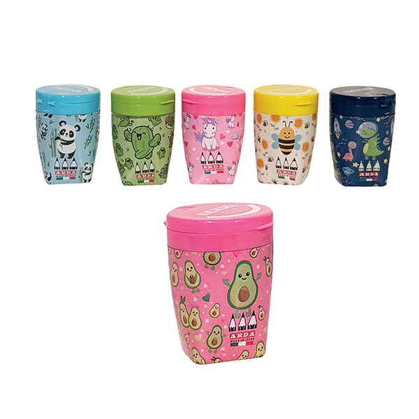 MD_106157 Temperamatite Fancy - 3 fori - c/contenitore - colori e fantasie assortiti - Arda - immagine 1