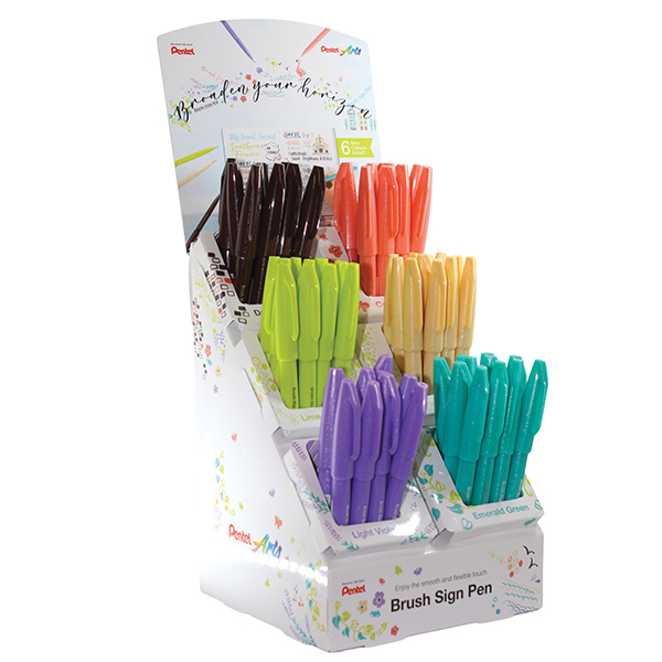 MD_106168 Brush Sign Pen Trendy - punta pennello - colori assortiti - Pentel - expo 60 pezzi - immagine 1