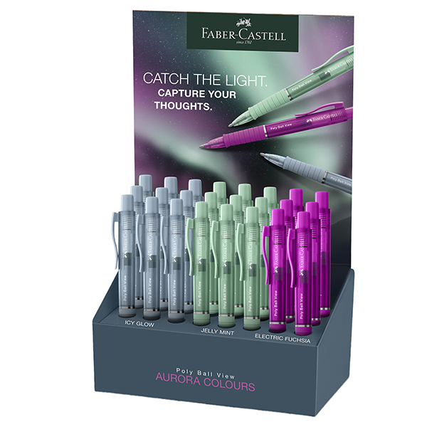 MD_106186 Penna a sfera Poly Ball view Aurora - fusto colori assortiti - Faber-Castell - expo da 24 pezzi - immagine 1