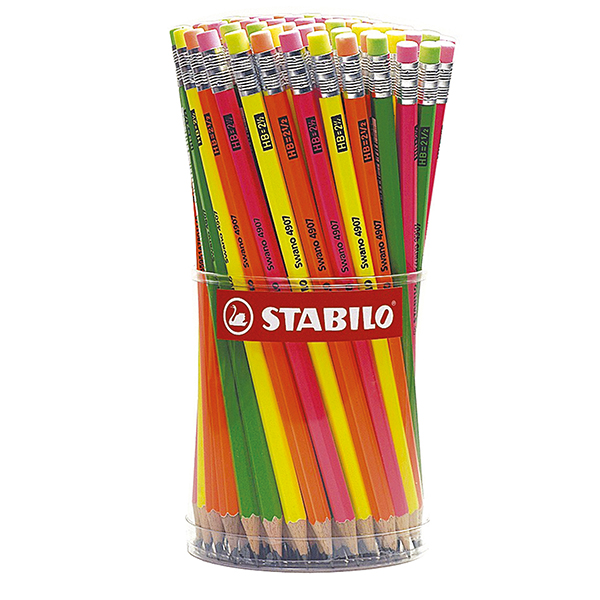 MD_46445 Matita Swano Fluo - grafite - HB - colori assortiti - Stabilo - barattolo 96 pezzi - immagine 1
