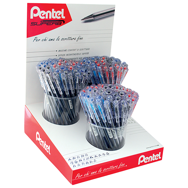 MD_55061 Penna sfera SuperB - colori assortiti (blu/rosso/nero - Pentel - expo 96 pezzi - immagine 1