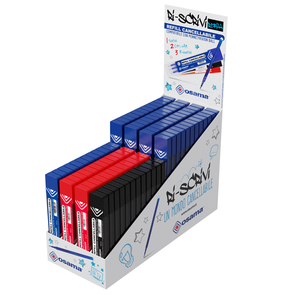 MD_78069 Kit refill gel Riscrivi - 0,7 mm - colori assortiti (blu/rosso/nero/verde - Osama - expo 96 pezzi - immagine 1