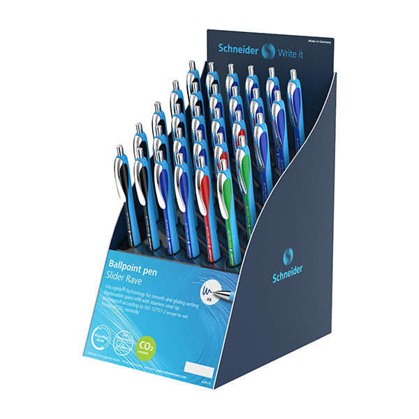 MD_90619 Penna sfera Slider Rave - colori assortiti (blu/nero/rosso/verde - Schneider - expo 30 pezzi - immagine 1