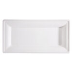 Piatto piano monouso - rettangolare - 26 x 13 cm - canna da zucchero - bianco - Signor Bio - conf. 50 pezzi