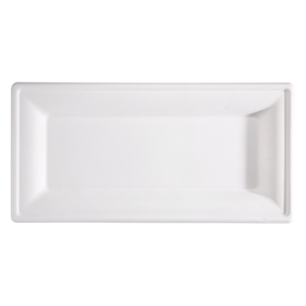 MD_100113 Piatto piano monouso - rettangolare - 26 x 13 cm - canna da zucchero - bianco - Signor Bio - conf. 50 pezzi - immagine 1