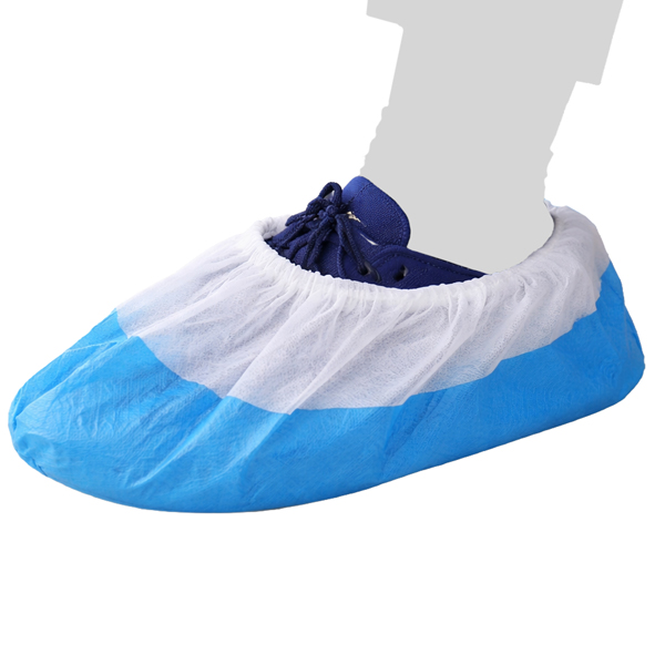 MD_106350 Sovrascarpe monouso - antiscivolo - taglia unica - PLP/CPE - bianco/azzurro - Reflexx - conf. 50 pezzi - immagine 1