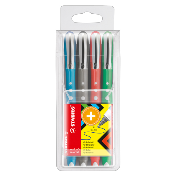 MD_73359 Roller Worker Colorful con cappuccio - tratto 0,5mm - colori assortiti - Stabilo - astuccio 4 roller - immagine 1