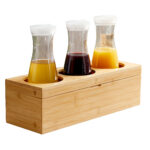 Portabottiglie con tre fori - 42 x15,5 x13 cm - bamboo - colore naturale - Leone - immagine 2