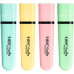 Evidenziatore Flat  - punta a scalpello - tratto da 1,2mm-4,6mm - colori assortiti pastel - Bic - astuccio 4 pezzi - immagine 2